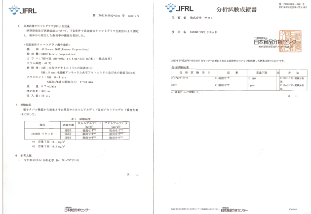 分析試験成績書